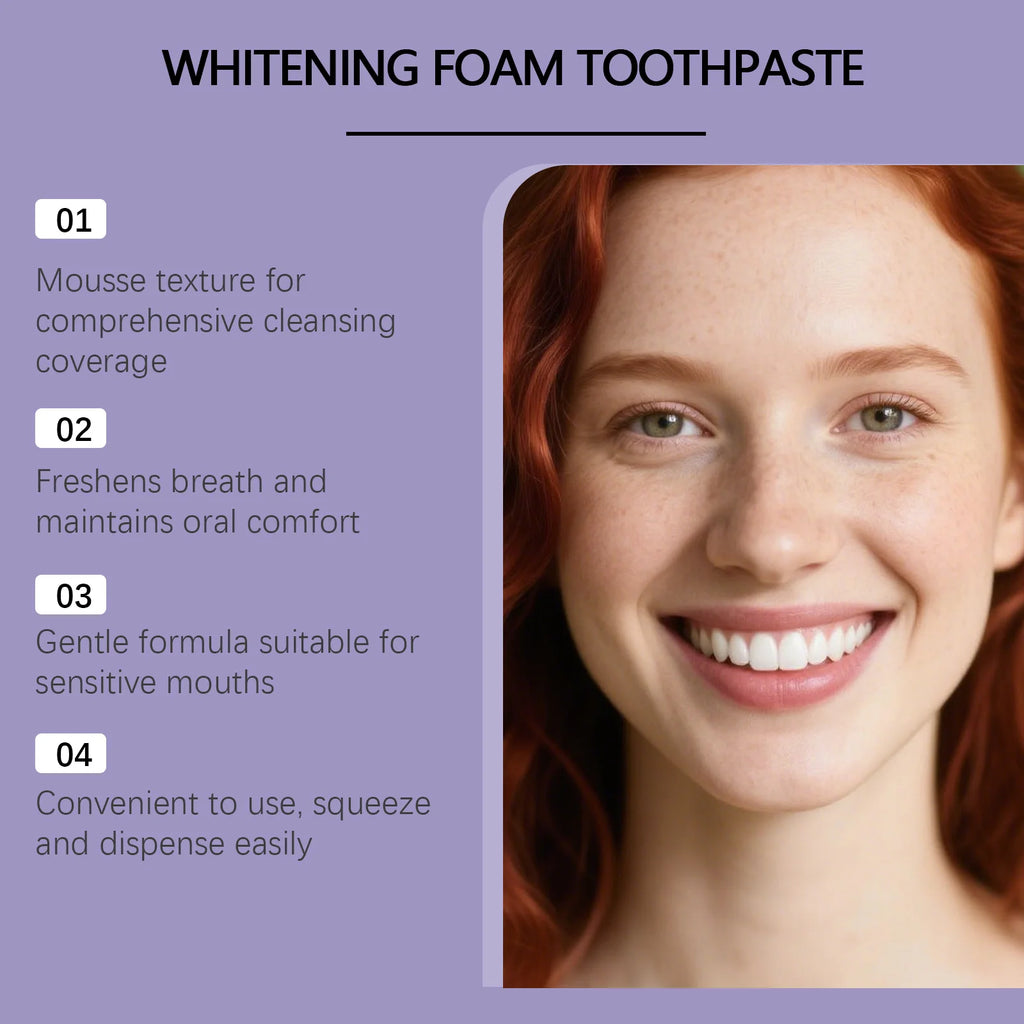 Transform Your Smile with 9D Purple Tooth Mousse - Whitening Foam Toothpaste with 10% Hydroxyapatite for Fresh Breath & Stain Removal, Perfect for Travel!