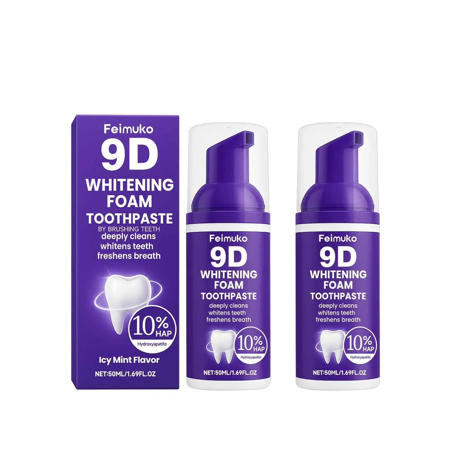 Transform Your Smile with 9D Purple Tooth Mousse - Whitening Foam Toothpaste with 10% Hydroxyapatite for Fresh Breath & Stain Removal, Perfect for Travel!