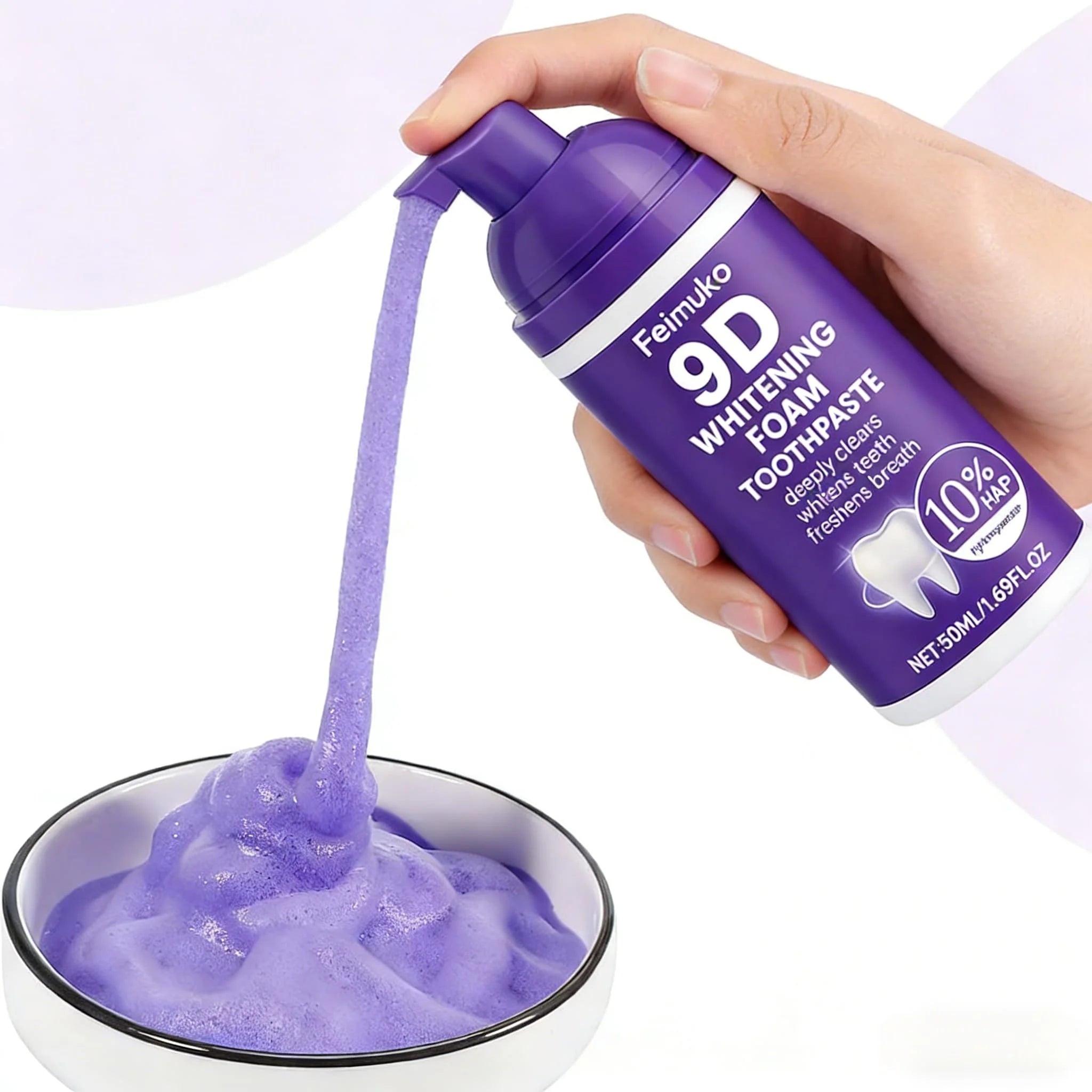 Transform Your Smile with 9D Purple Tooth Mousse - Whitening Foam Toothpaste with 10% Hydroxyapatite for Fresh Breath & Stain Removal, Perfect for Travel!