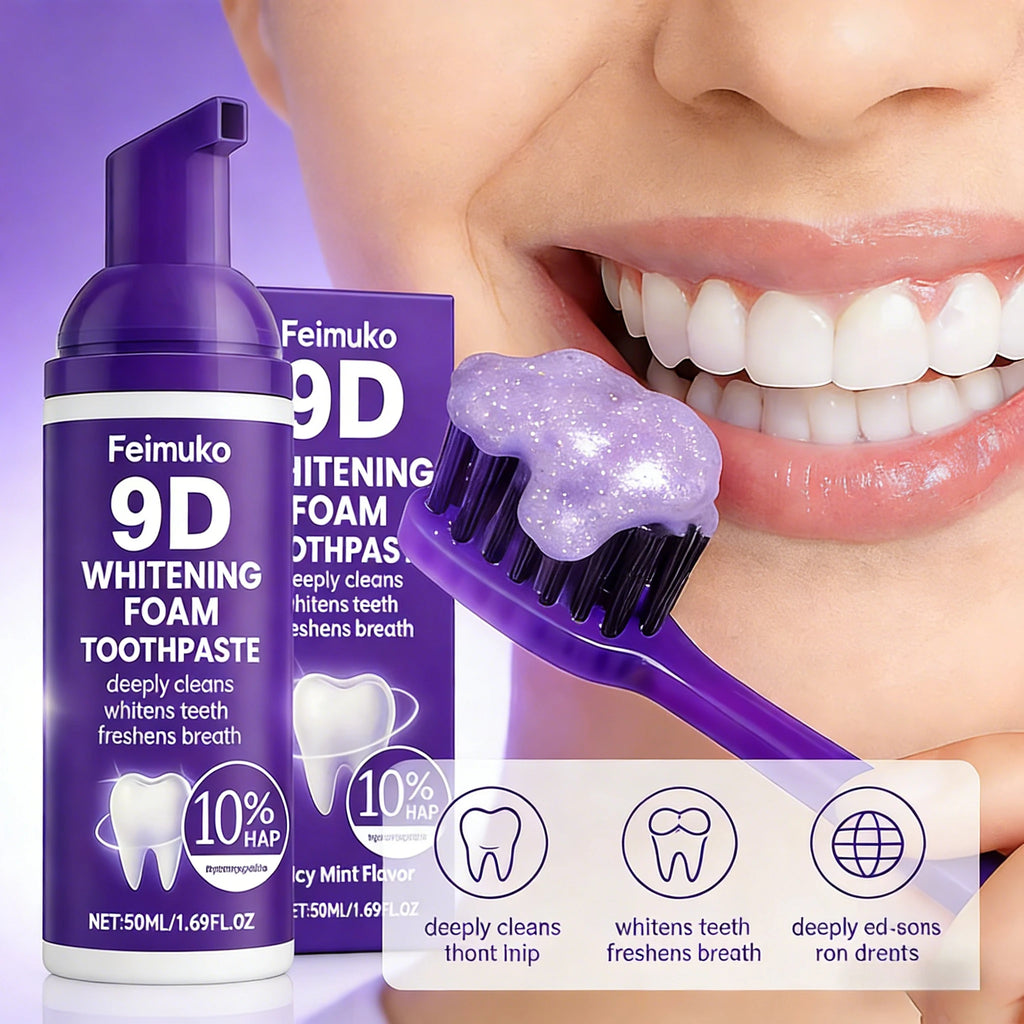 Transform Your Smile with 9D Purple Tooth Mousse - Whitening Foam Toothpaste with 10% Hydroxyapatite for Fresh Breath & Stain Removal, Perfect for Travel!