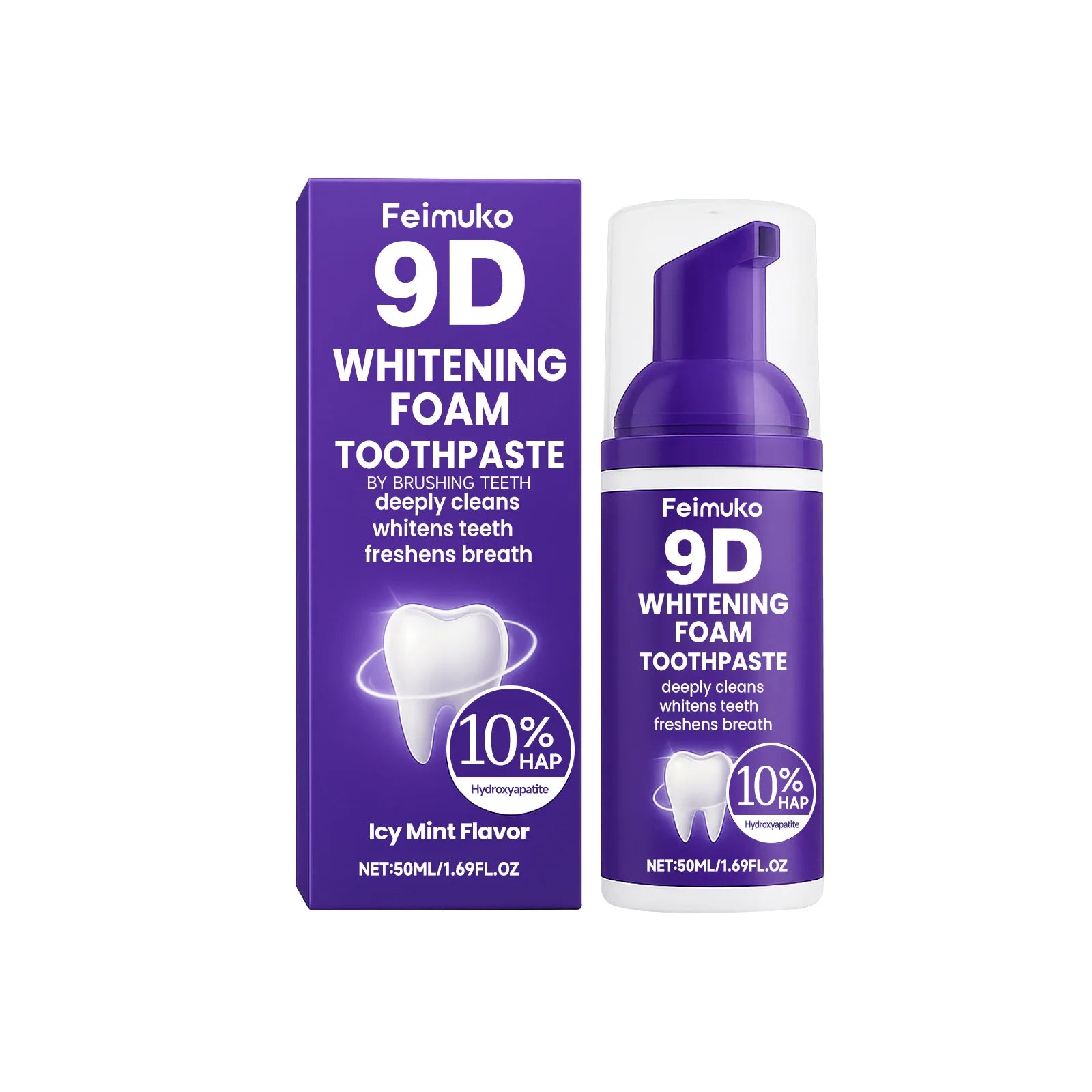 Transform Your Smile with 9D Purple Tooth Mousse - Whitening Foam Toothpaste with 10% Hydroxyapatite for Fresh Breath & Stain Removal, Perfect for Travel!