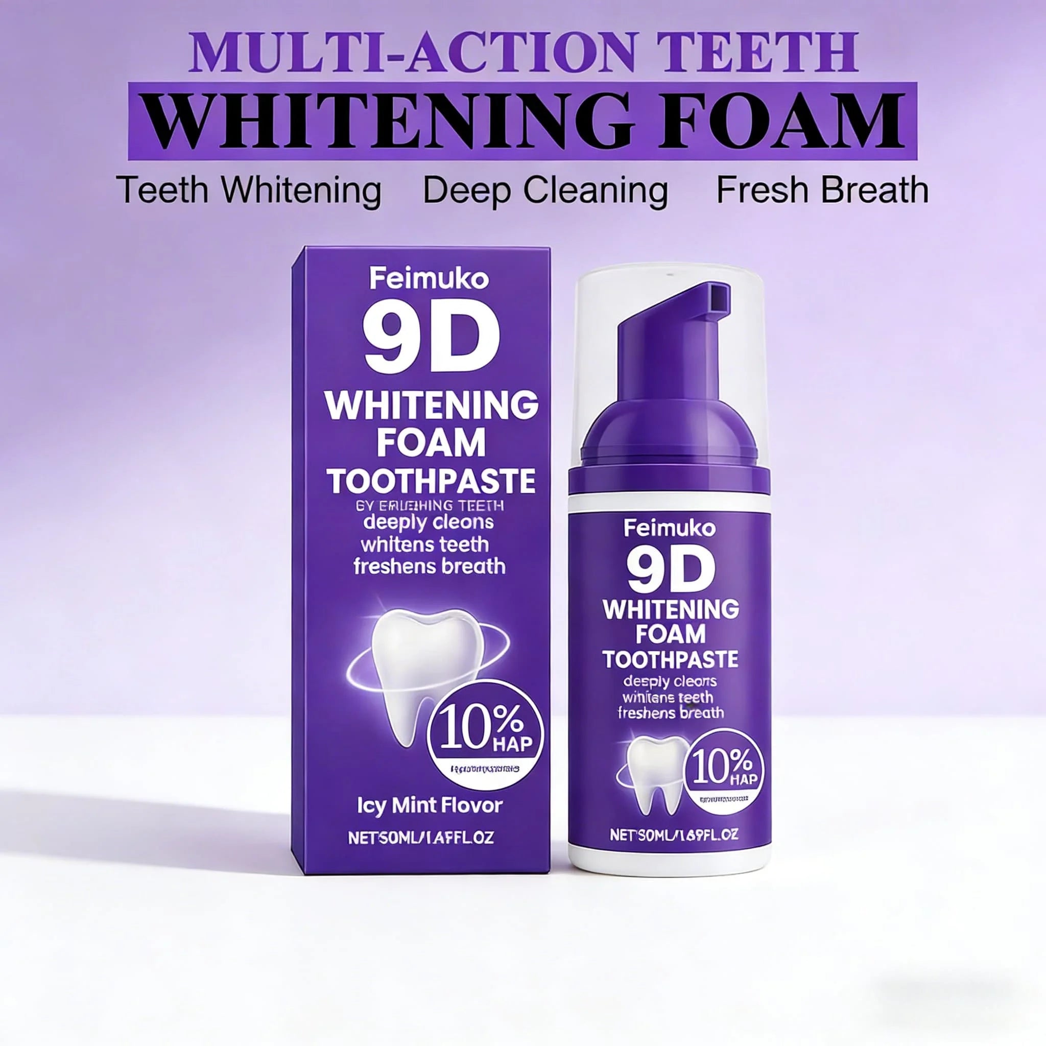 Transform Your Smile with 9D Purple Tooth Mousse - Whitening Foam Toothpaste with 10% Hydroxyapatite for Fresh Breath & Stain Removal, Perfect for Travel!